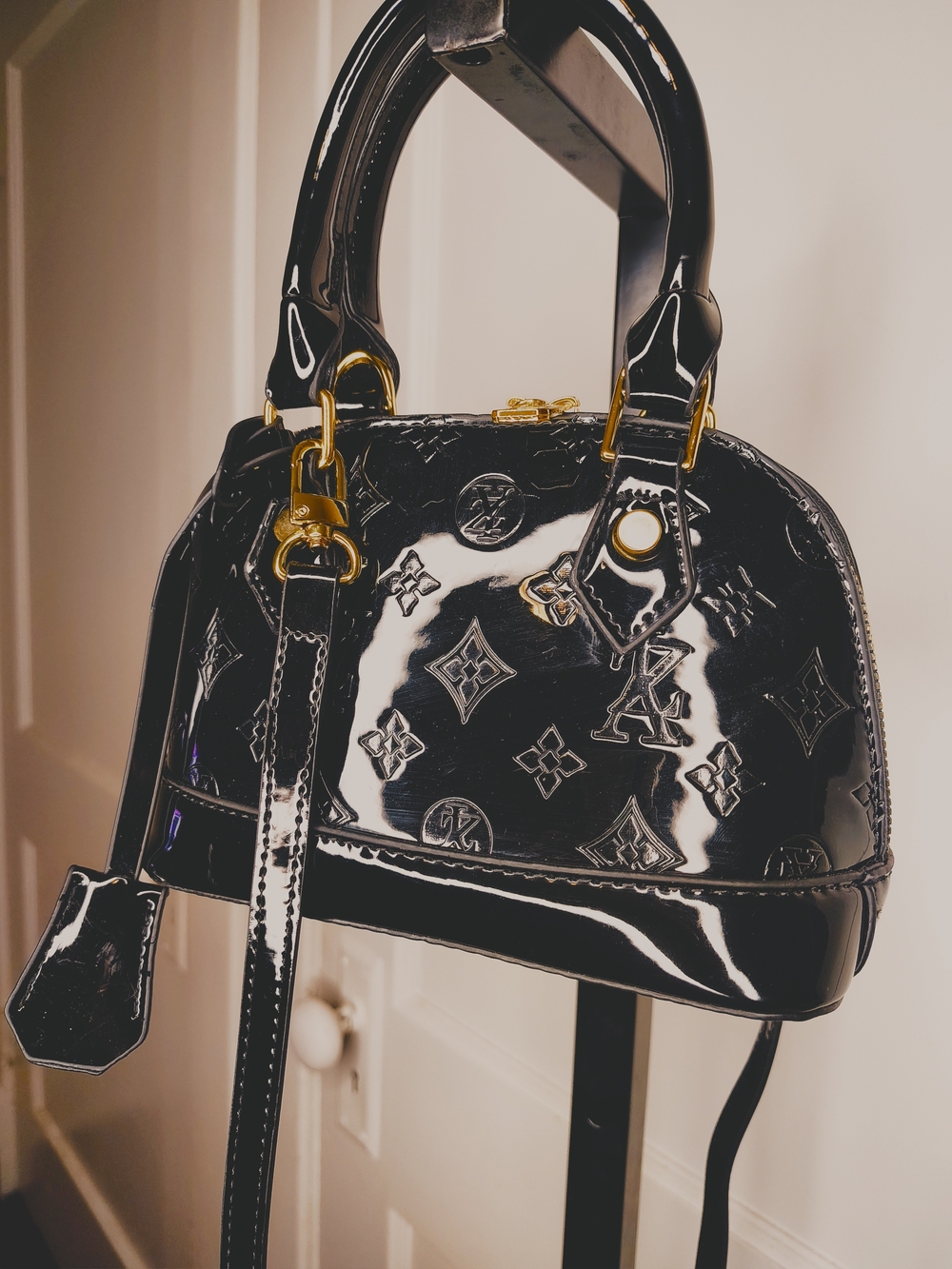 Black Patent Monogram Dome Handbag - New